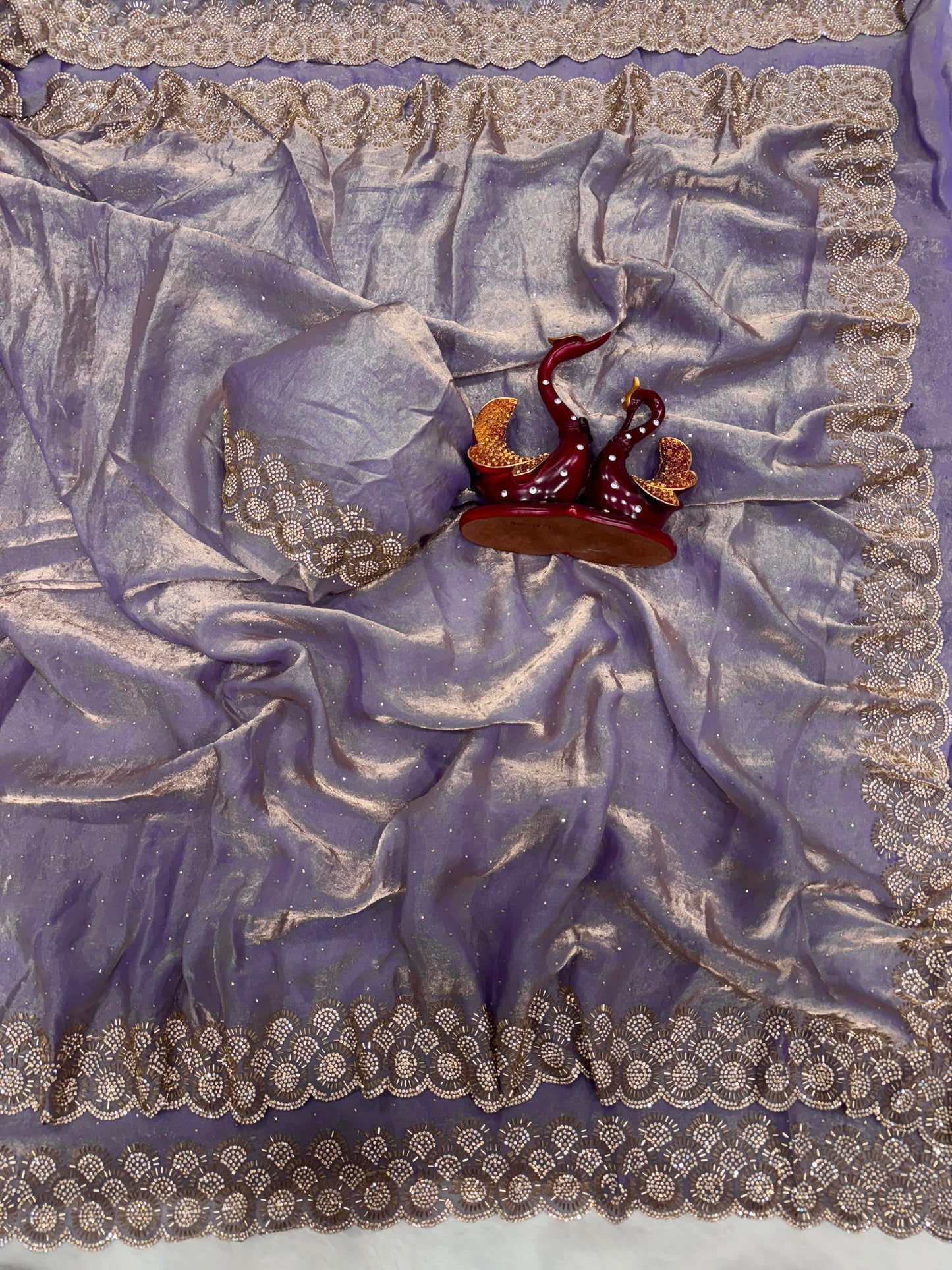 Space Silk Pink Saree with Original Jarkhan Diamond Work