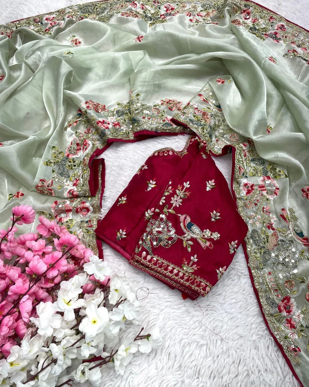 Soft Jimichu Silk Party Wear Saree With Multi Embroidery Work