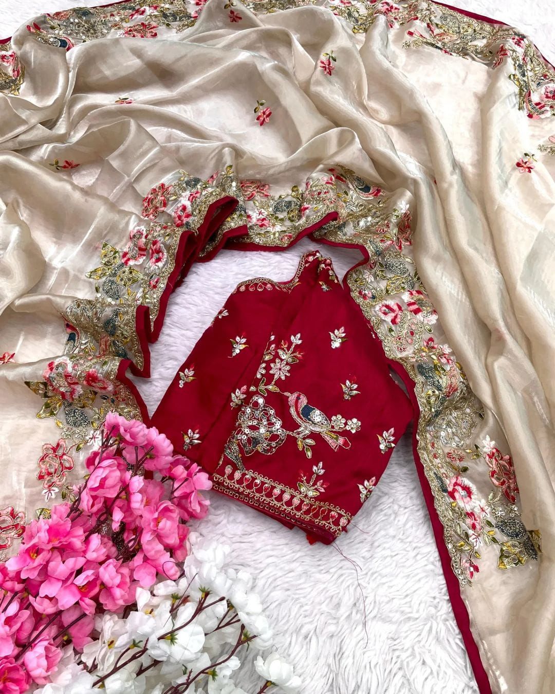 Soft Jimichu Silk Party Wear Saree With Multi Embroidery Work