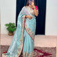 Soft Jimichu Silk Party Wear Saree With Multi Embroidery Work