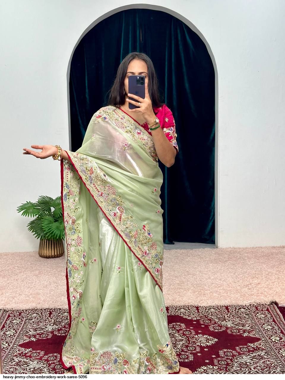 Soft Jimichu Silk Party Wear Saree With Multi Embroidery Work