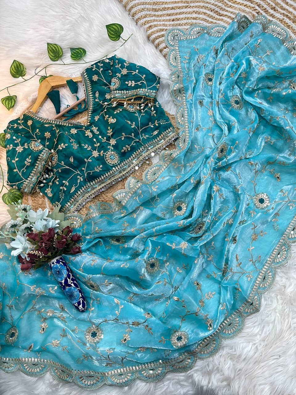 Premium Fendy Satin Saree with 3mm Sequence Embroidery & Heavy Border