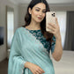 Moss Chiffon Saree with Siroski Sequence Border & Embroidery Blouse