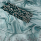 Moss Chiffon Saree with Siroski Sequence Border & Embroidery Blouse