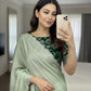 Moss Chiffon Saree with Siroski Sequence Border & Embroidery Blouse