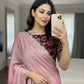 Moss Chiffon Saree with Siroski Sequence Border & Embroidery Blouse