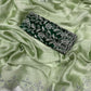 Moss Chiffon Saree with Siroski Sequence Border & Embroidery Blouse