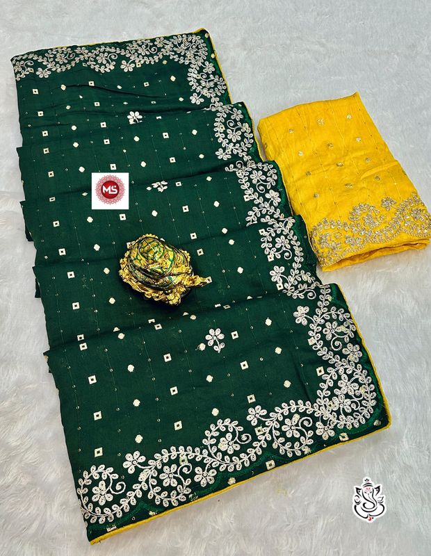 Premium Dola Viscose Saree with Jari Weaving & Pita Embroidery Work