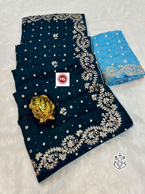 Premium Dola Viscose Saree with Jari Weaving & Pita Embroidery Work