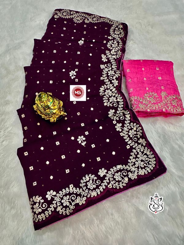 Premium Dola Viscose Saree with Jari Weaving & Pita Embroidery Work