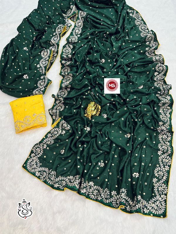 Premium Dola Viscose Saree with Jari Weaving & Pita Embroidery Work