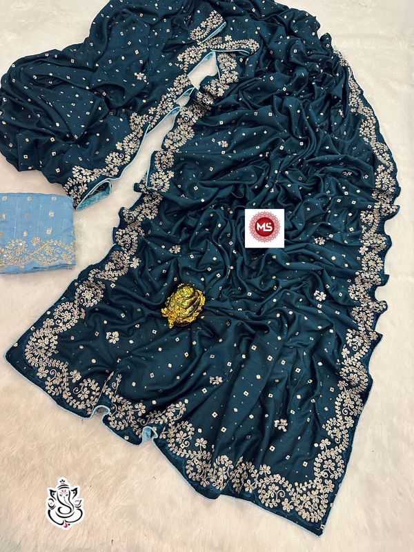 Premium Dola Viscose Saree with Jari Weaving & Pita Embroidery Work