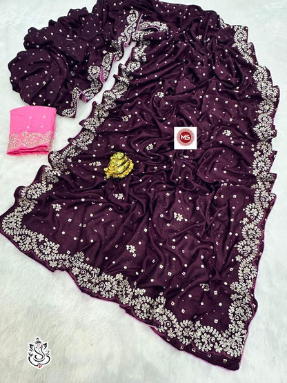 Premium Dola Viscose Saree with Jari Weaving & Pita Embroidery Work