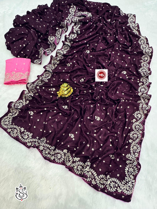 Premium Dola Viscose Saree with Jari Weaving & Pita Embroidery Work