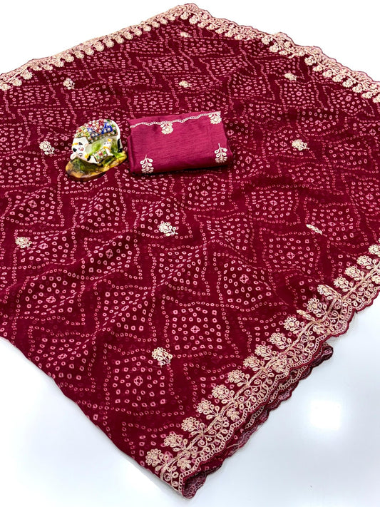 Premium Soft Georgette Bandhej Print Saree Rich C-Pallu