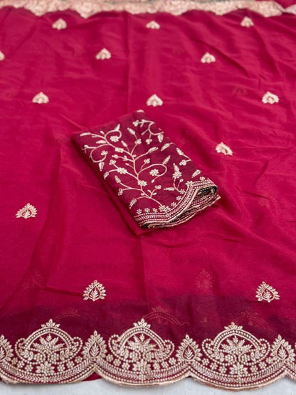 Premium Georgette Embroidery Saree – All Over Work
