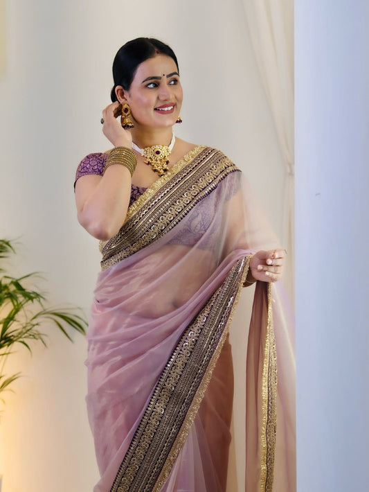 Luxury Soft Twill Net Saree With Heavy Sequin & Jari Dori Work