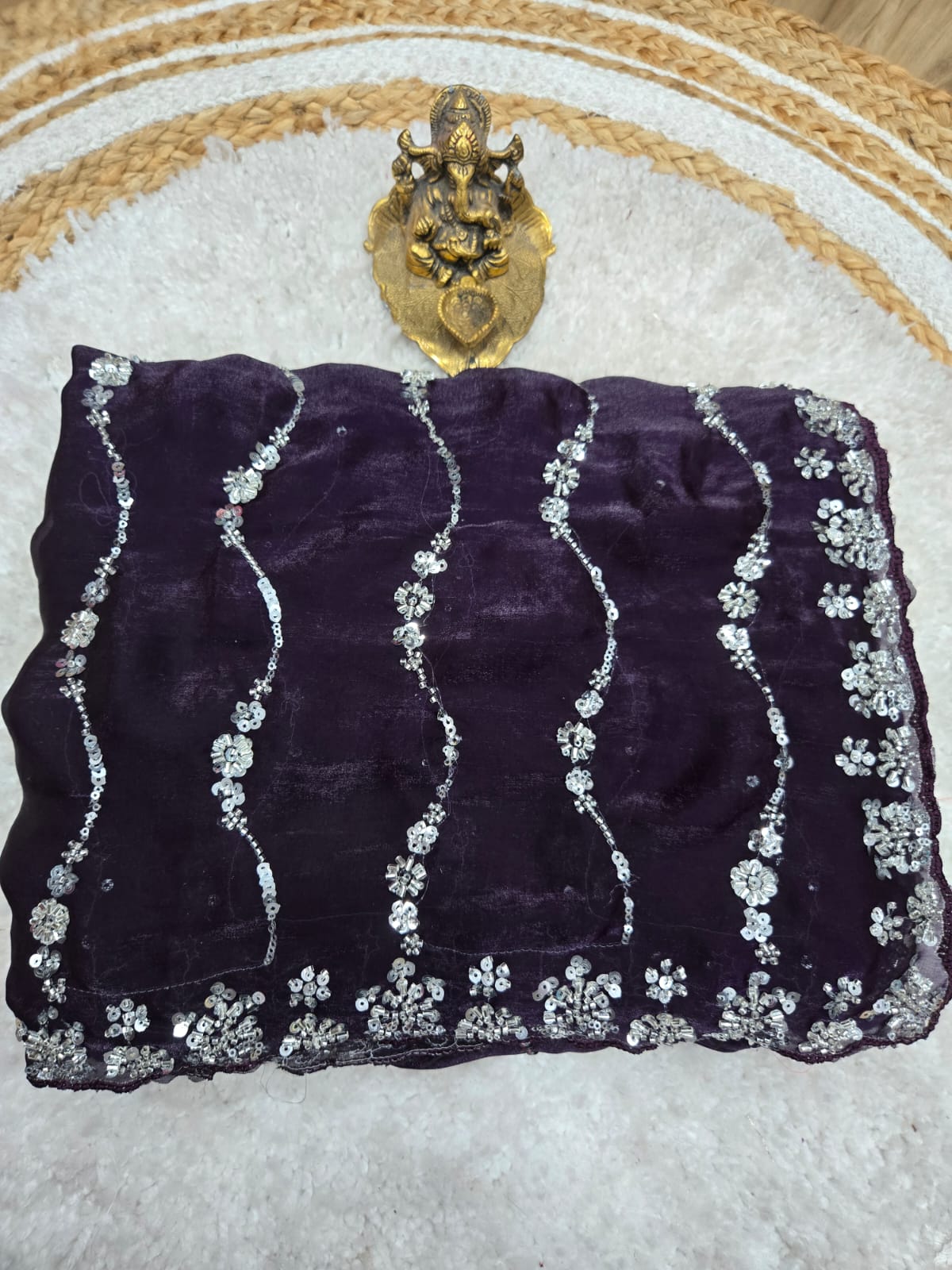 Premium Space Silk Saree with Original Beads Work