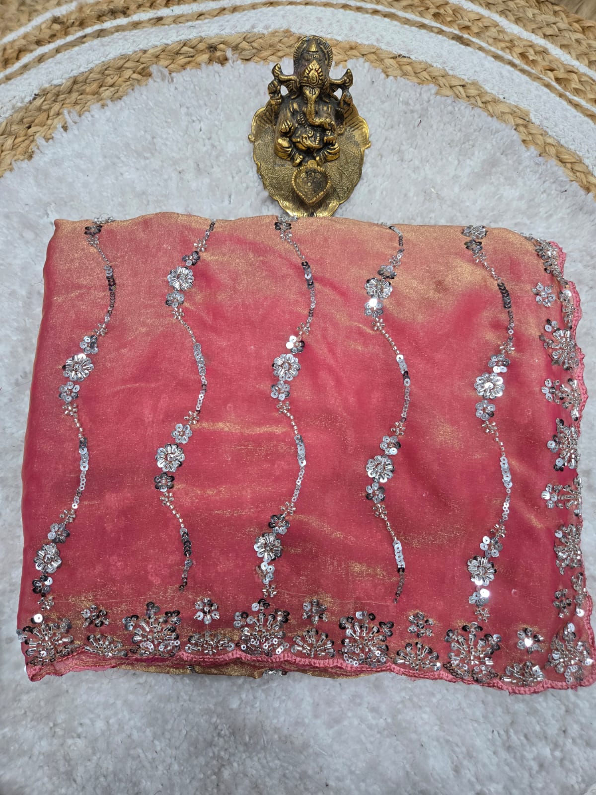 Premium Space Silk Saree with Original Beads Work
