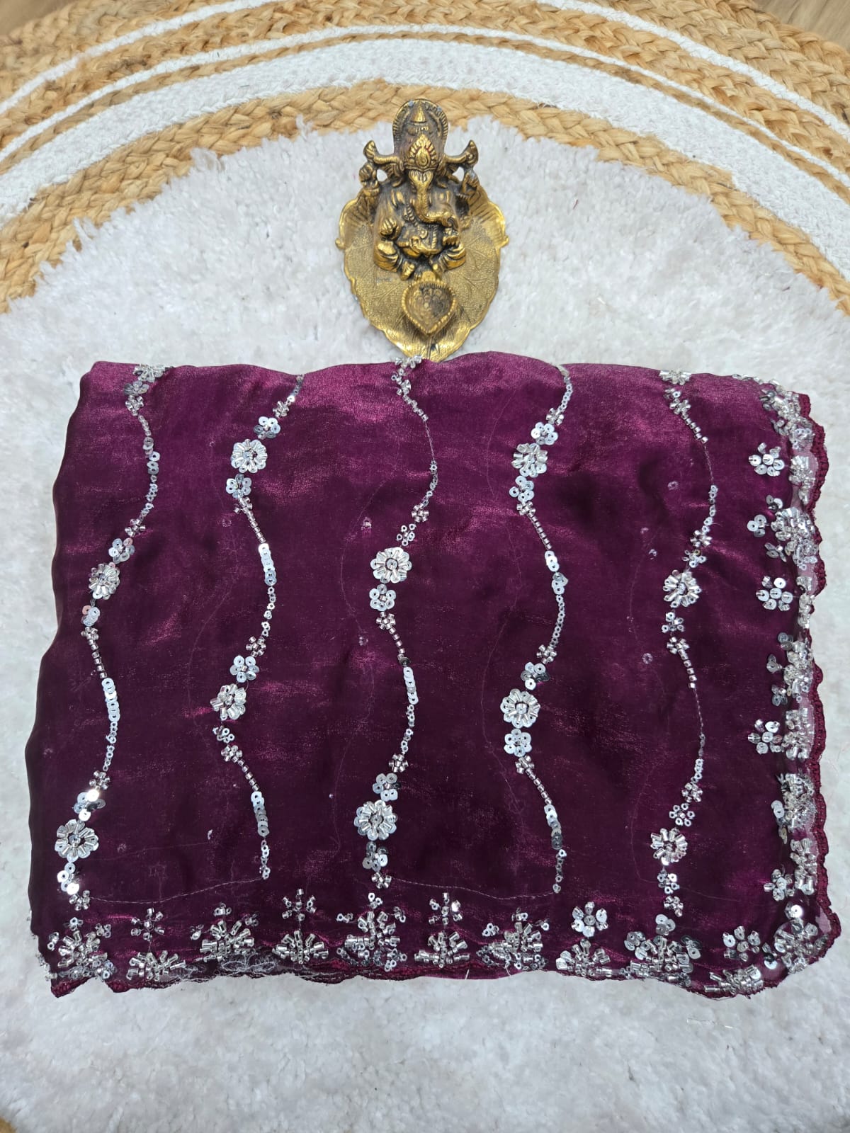 Premium Space Silk Saree with Original Beads Work