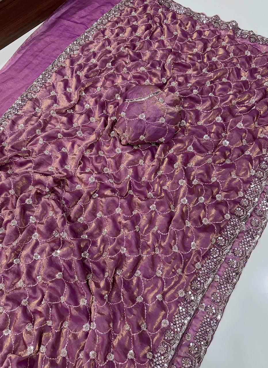 Space Satin Dual Shade Saree with Tone-to-Tone Bead Work