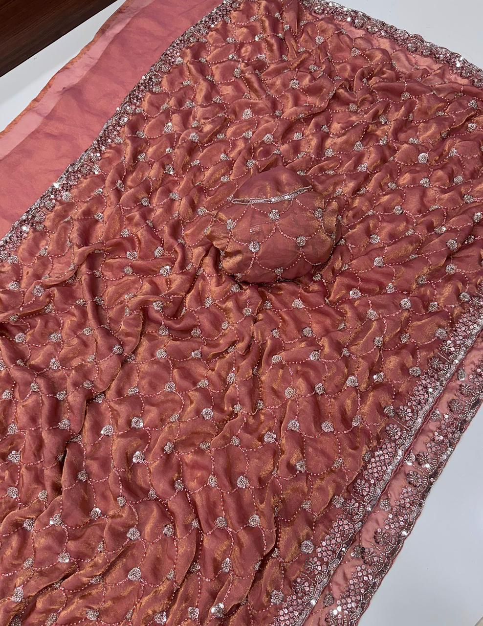 Space Satin Dual Shade Saree with Tone-to-Tone Bead Work