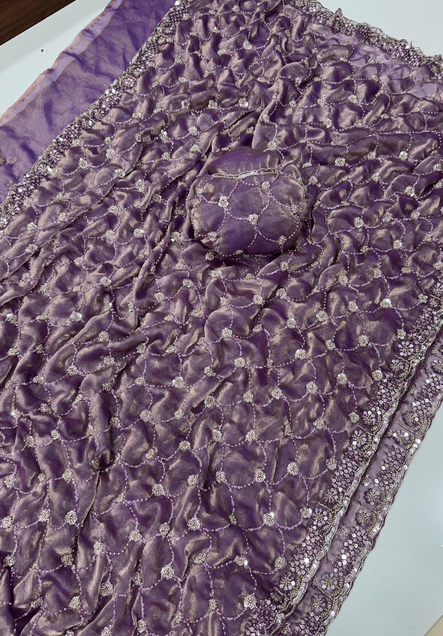 Space Satin Dual Shade Saree with Tone-to-Tone Bead Work