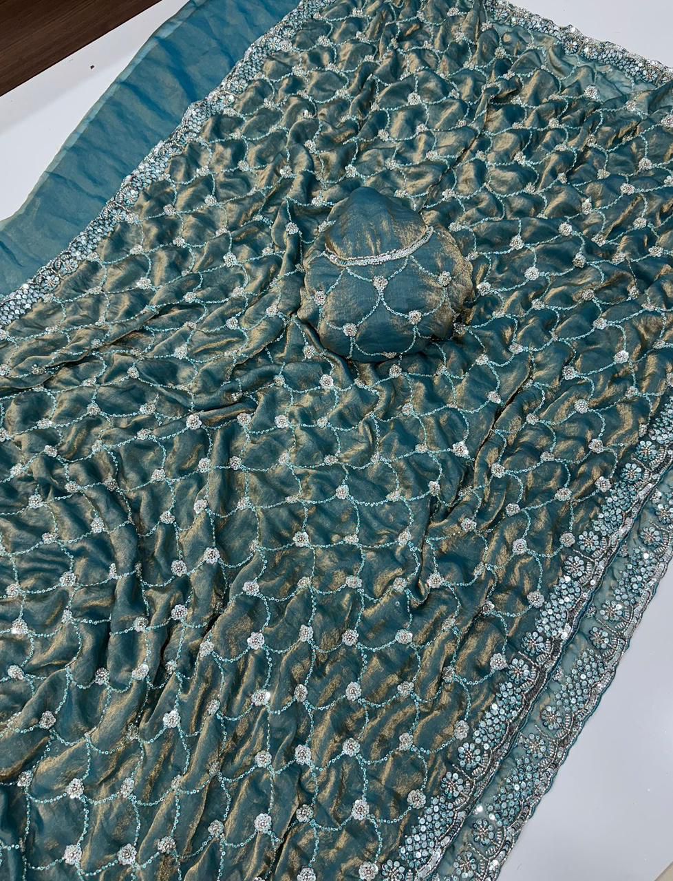 Space Satin Dual Shade Saree with Tone-to-Tone Bead Work