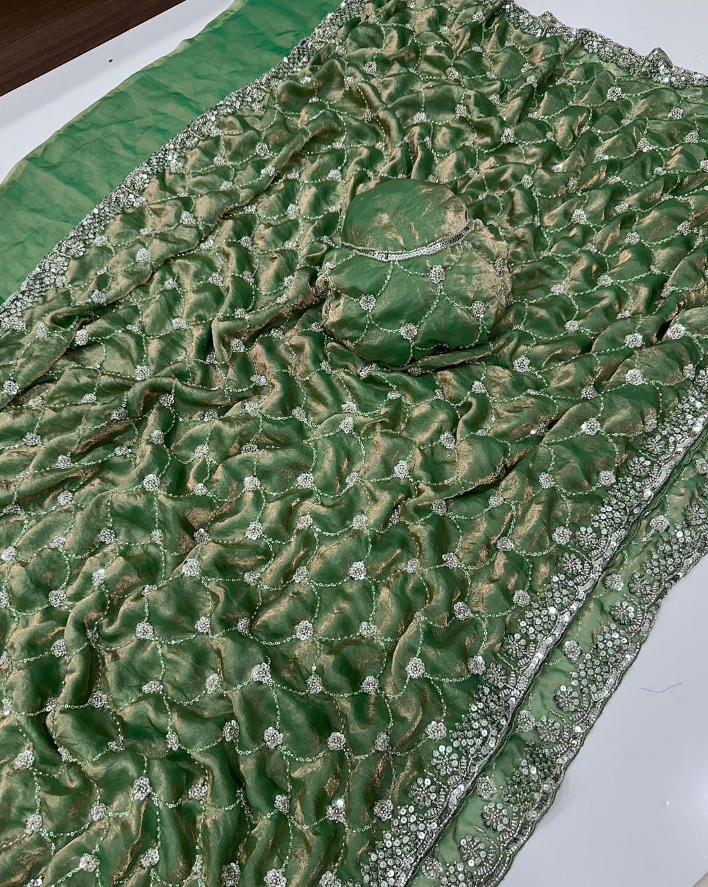 Space Satin Dual Shade Saree with Tone-to-Tone Bead Work