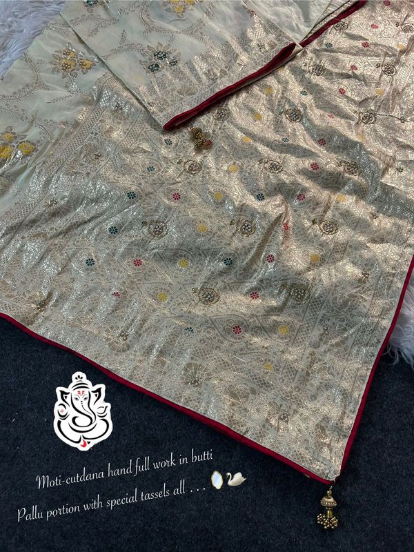 Pure Dola Silk Designer Saree with Cutdana–Moti Handwork