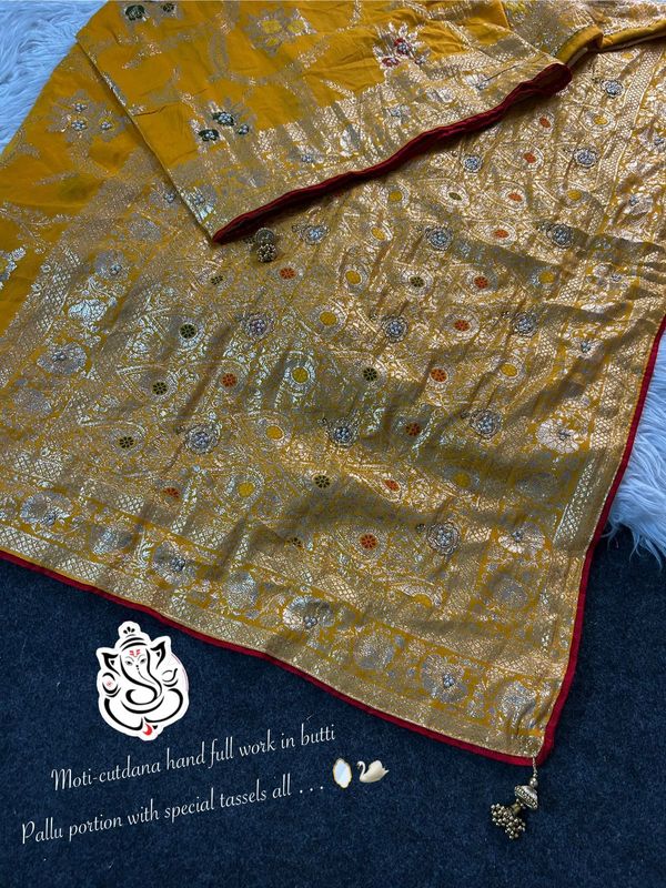 Pure Dola Silk Designer Saree with Cutdana–Moti Handwork