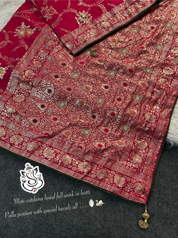 Pure Dola Silk Designer Saree with Cutdana–Moti Handwork