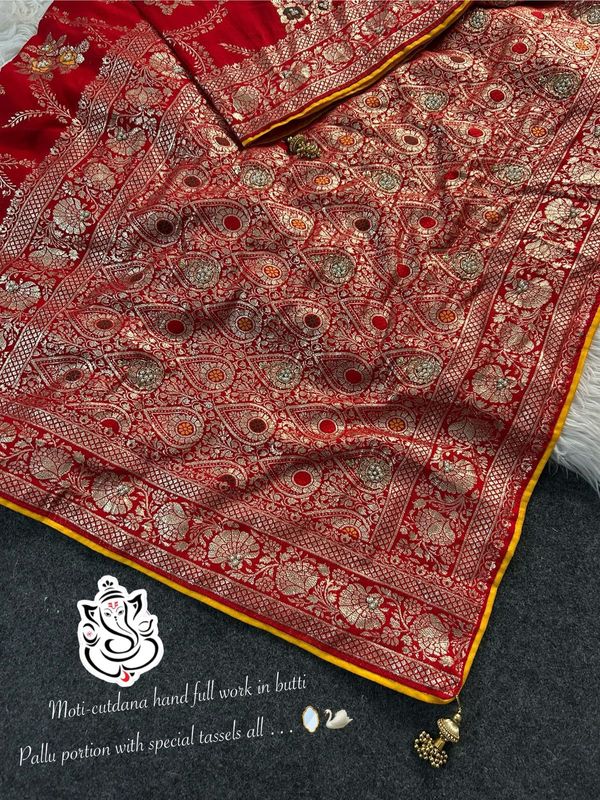 Pure Dola Silk Designer Saree with Cutdana–Moti Handwork