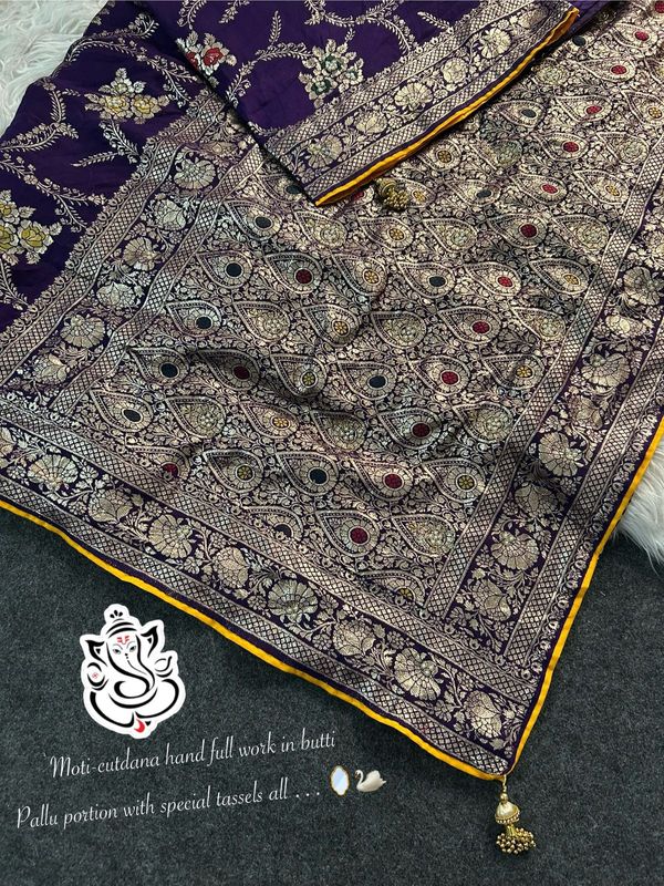 Pure Dola Silk Designer Saree with Cutdana–Moti Handwork