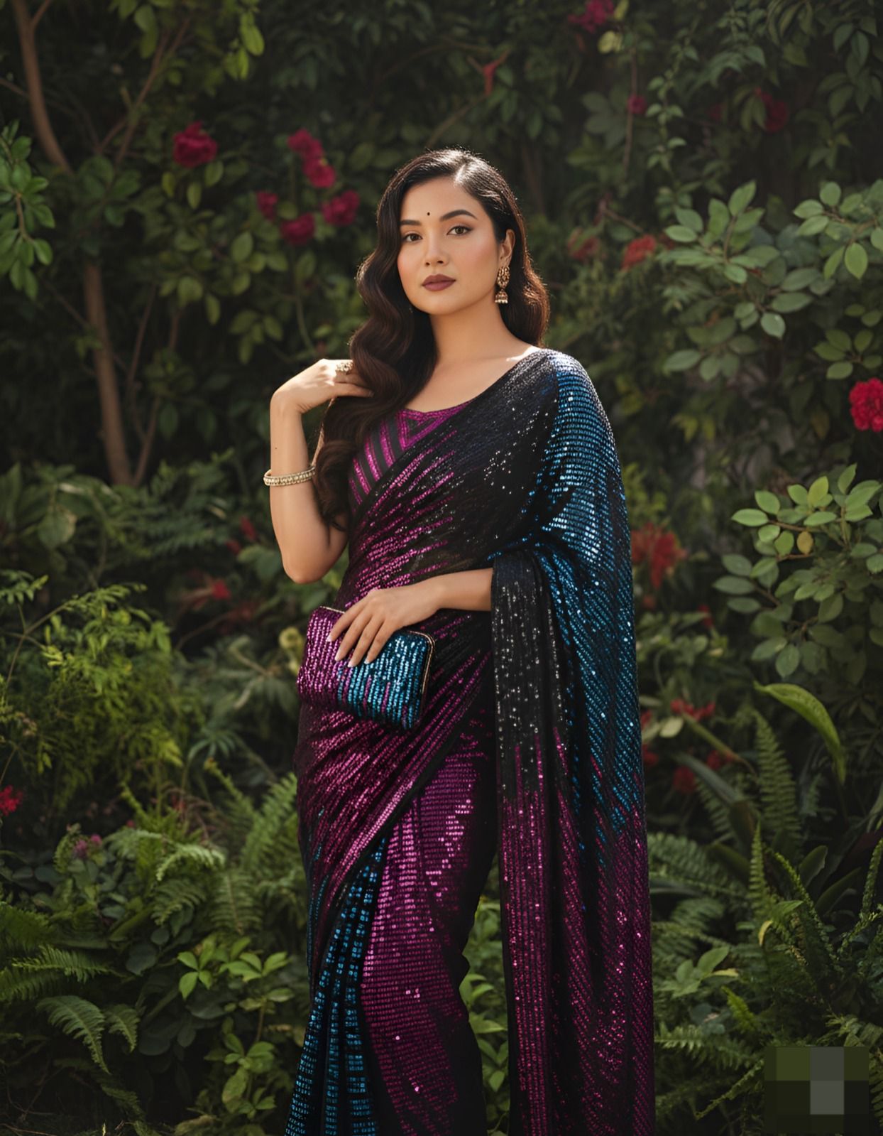 Heavy Georgette Saree with Multicolour Sequins Embroidery