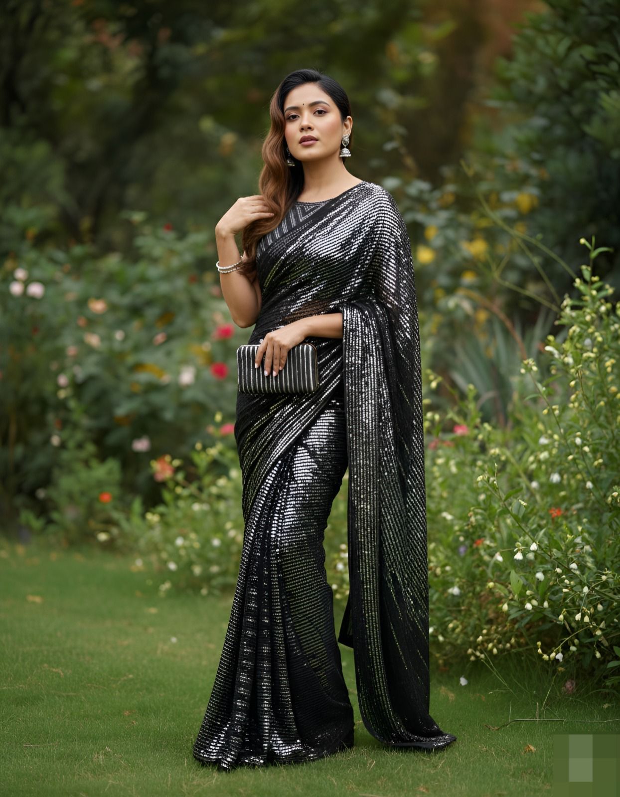 Heavy Georgette Saree with Multicolour Sequins Embroidery