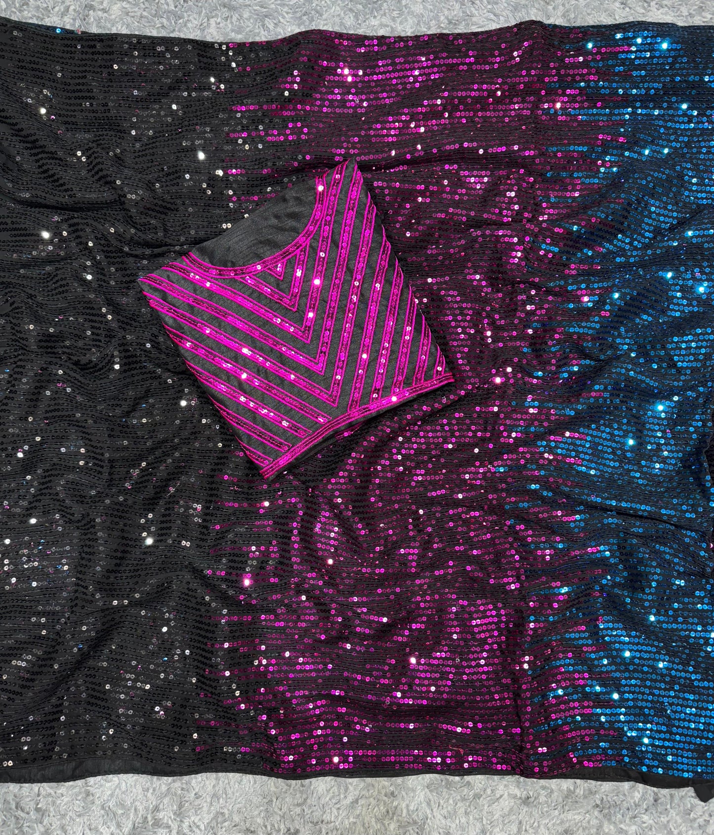 Heavy Georgette Saree with Multicolour Sequins Embroidery