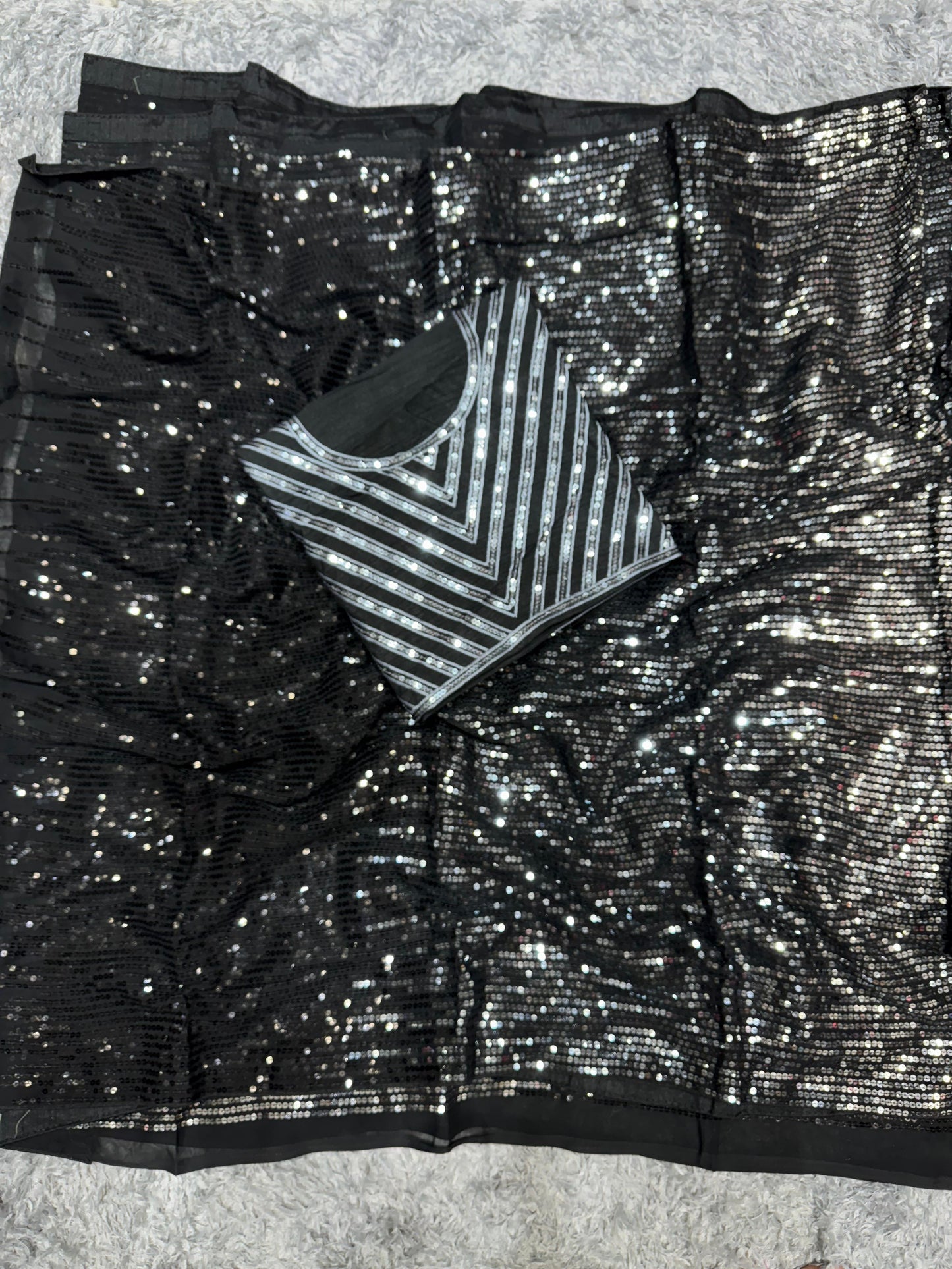 Heavy Georgette Saree with Multicolour Sequins Embroidery