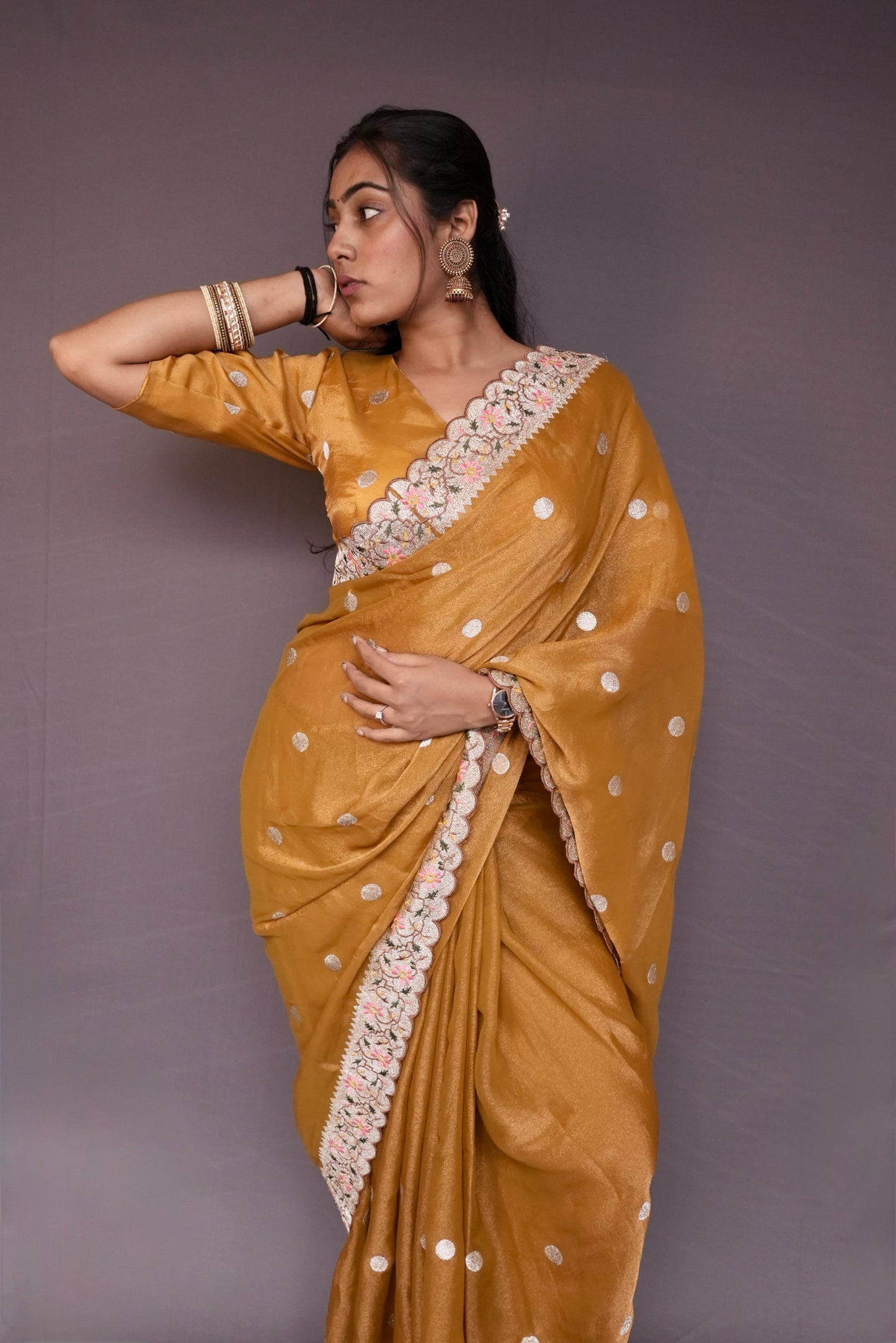 NC Moss Tissue Saree with Resham & Zari Embroidery