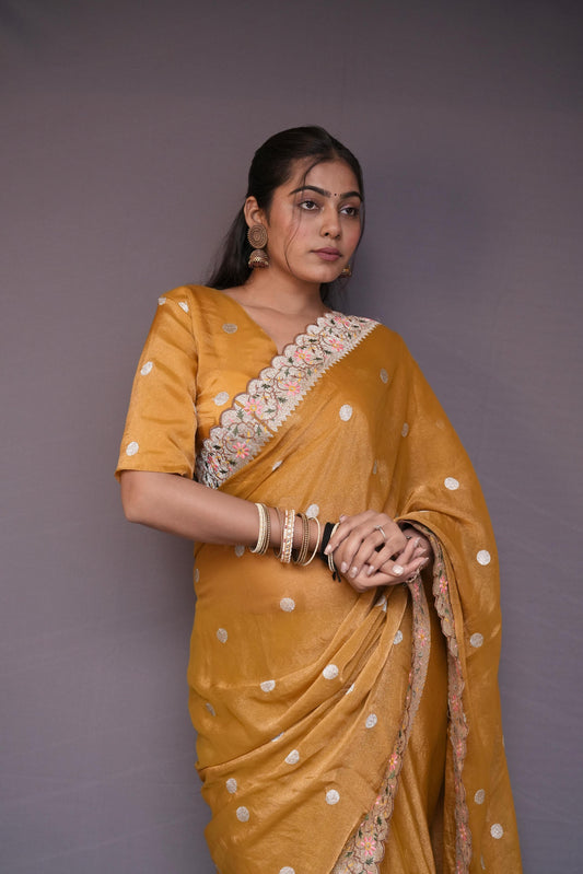 NC Moss Tissue Saree with Resham & Zari Embroidery