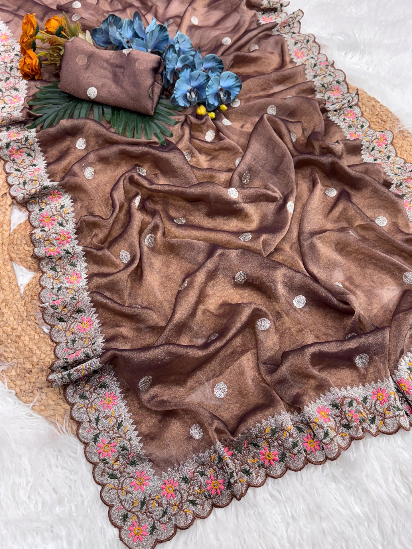 NC Moss Tissue Saree with Resham & Zari Embroidery