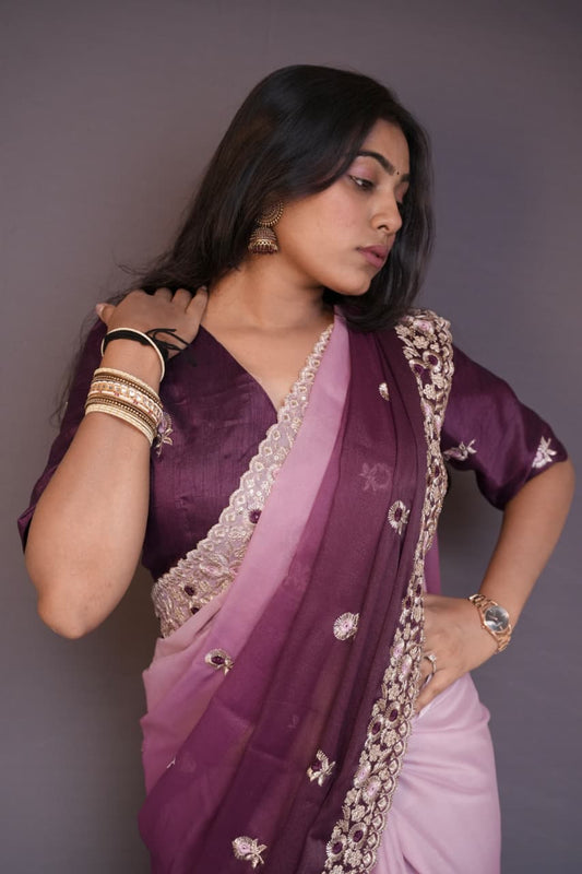 Designer Chocolate Padded Saree with Resham–Jari
