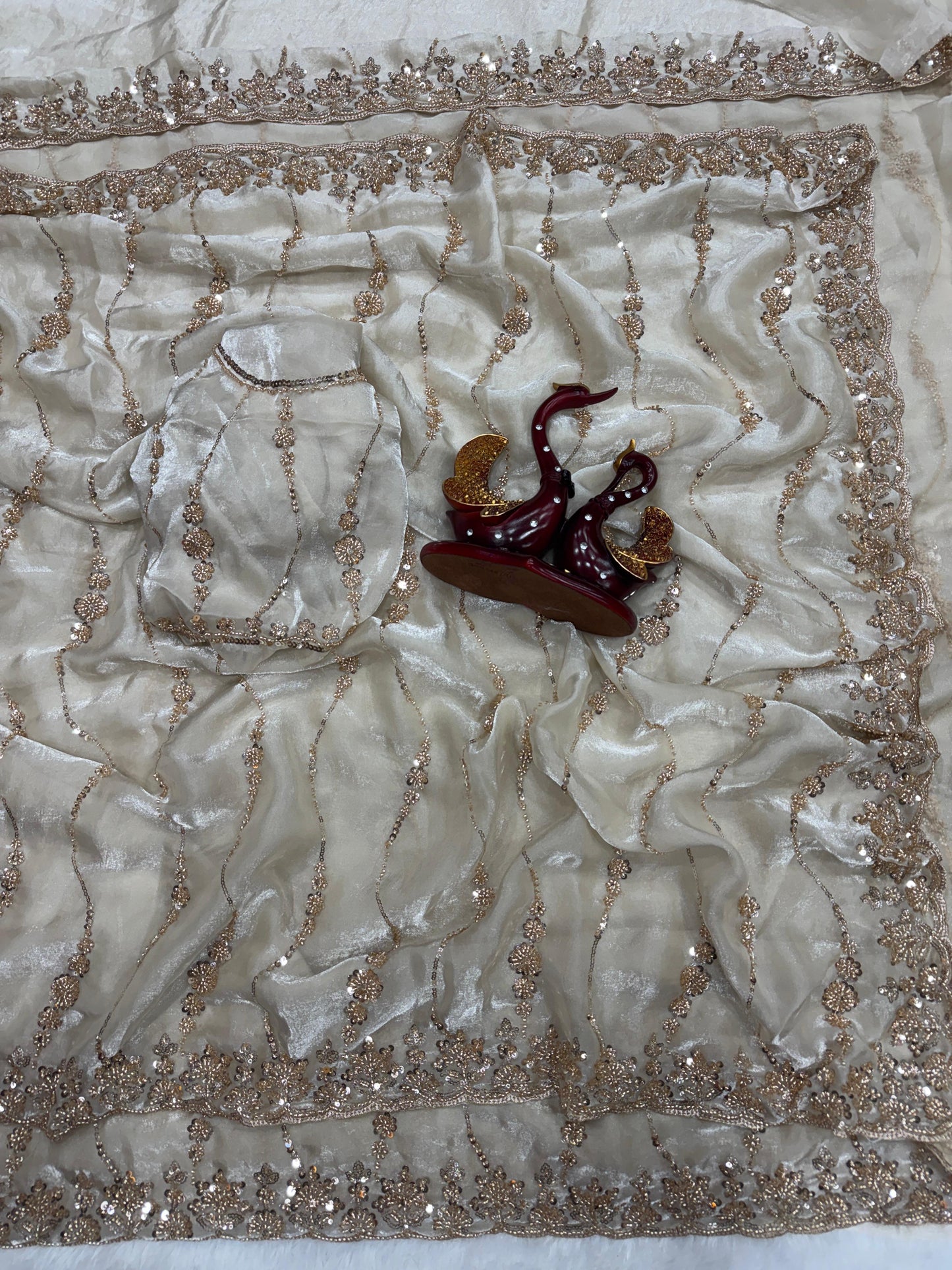 luxurious Space Silk Saree with Original Beads Work