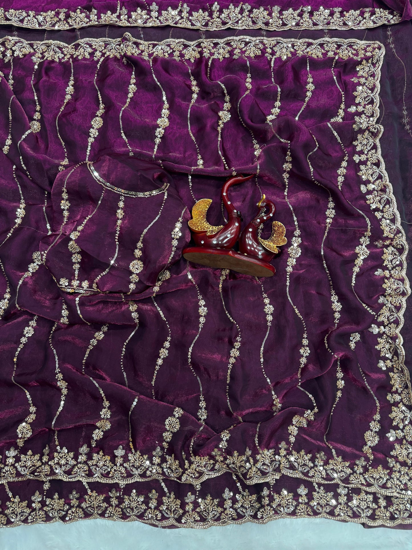 luxurious Space Silk Saree with Original Beads Work