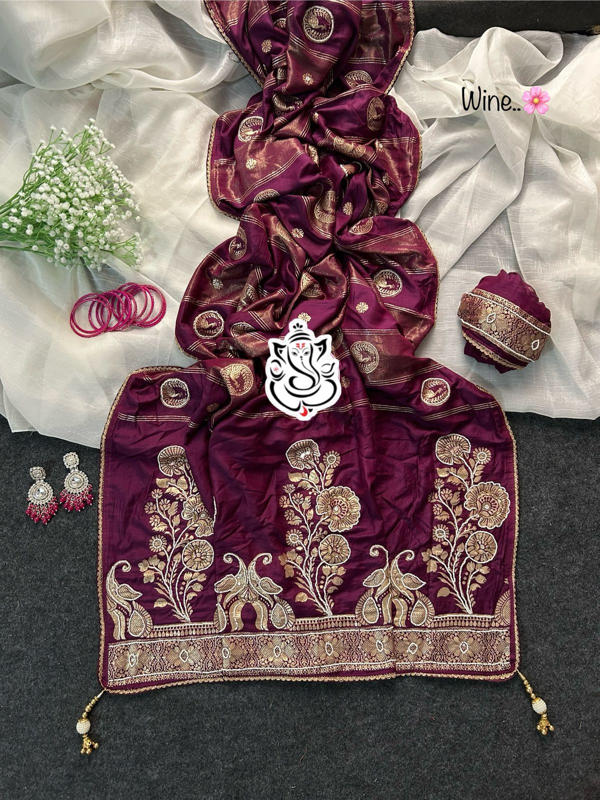 Exclusive Pure Dola Silk Saree Moti Cutdana & Sequence Handwork