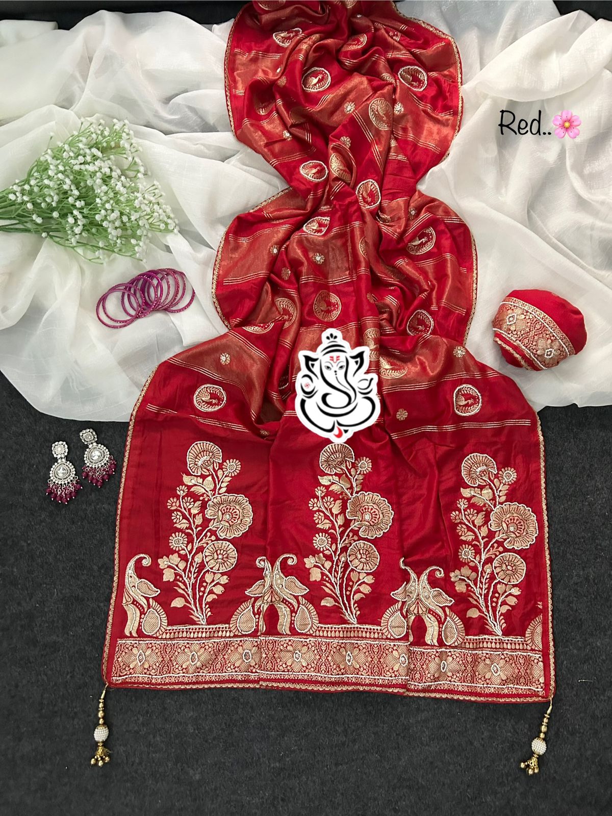 Exclusive Pure Dola Silk Saree Moti Cutdana & Sequence Handwork