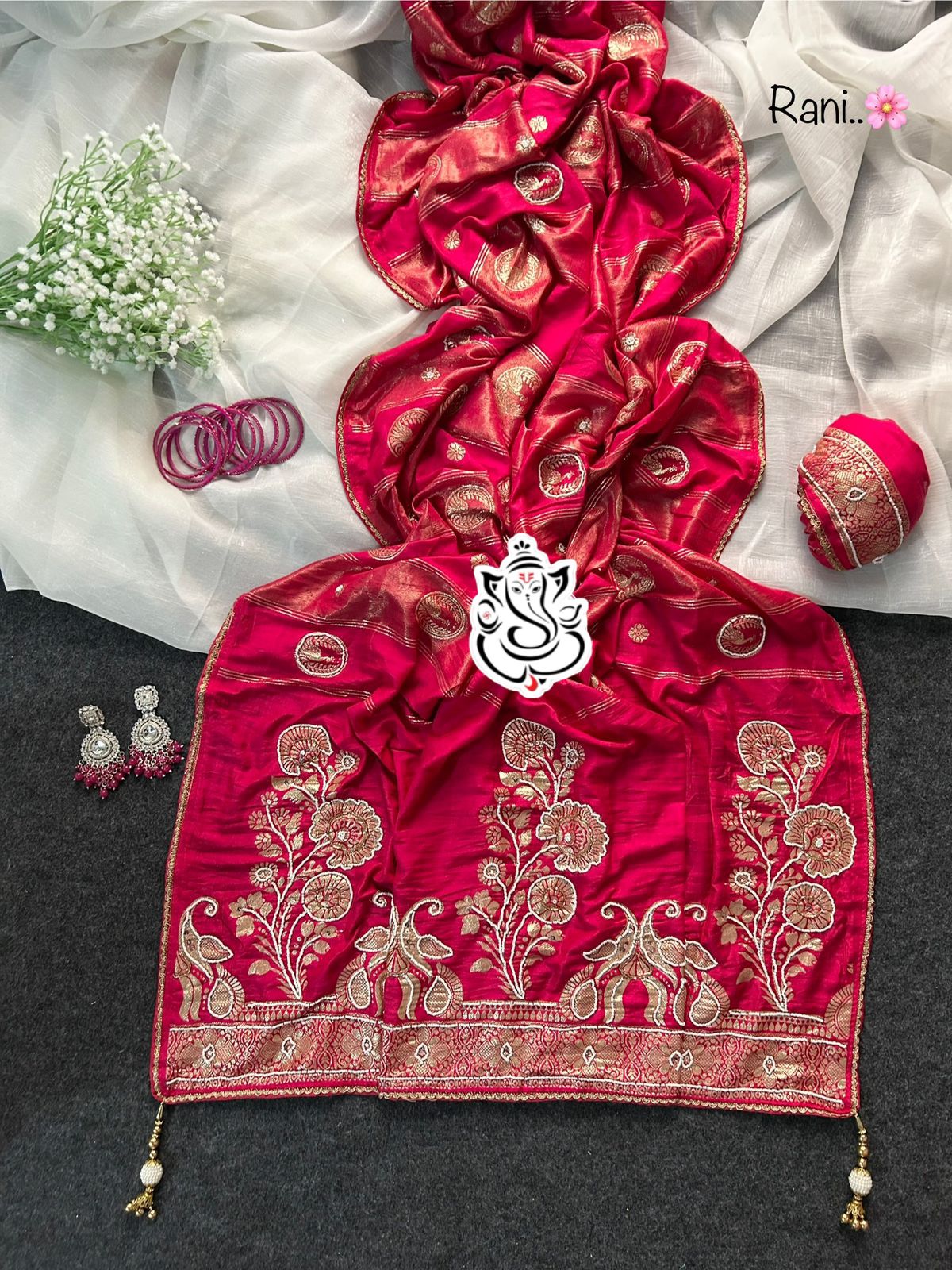 Exclusive Pure Dola Silk Saree Moti Cutdana & Sequence Handwork