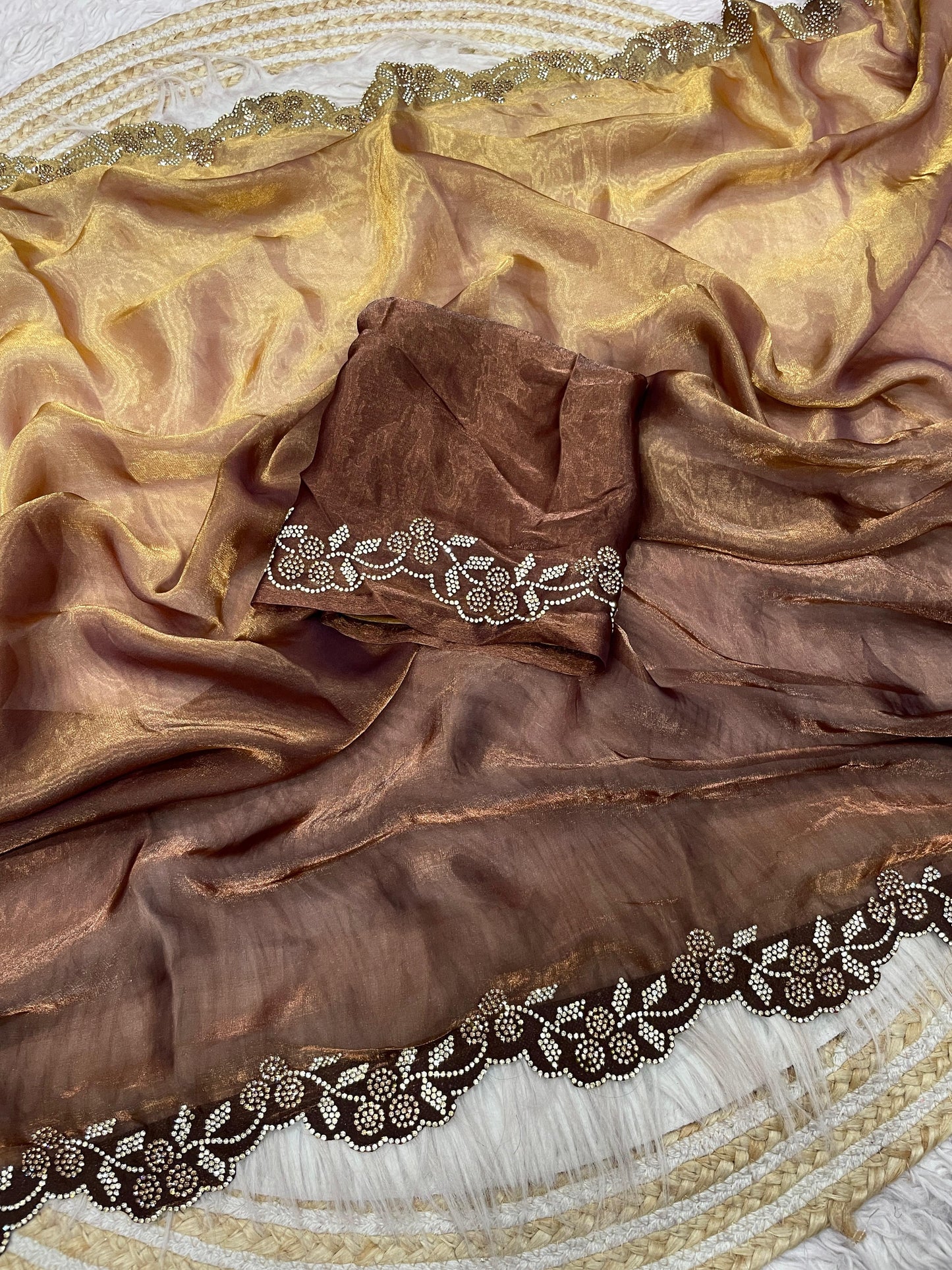 Premium Space Silk Padding Saree Jarkan & Siroski Handwork