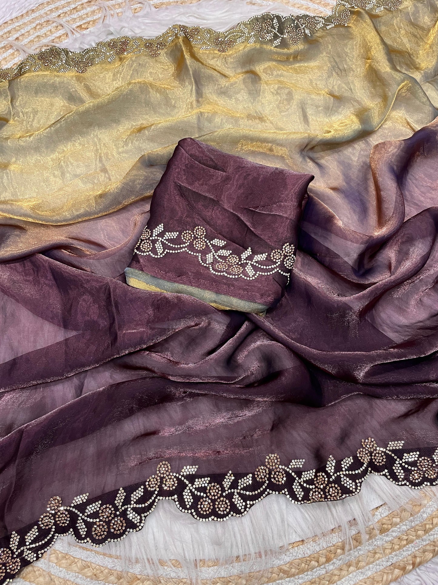Premium Space Silk Padding Saree Jarkan & Siroski Handwork