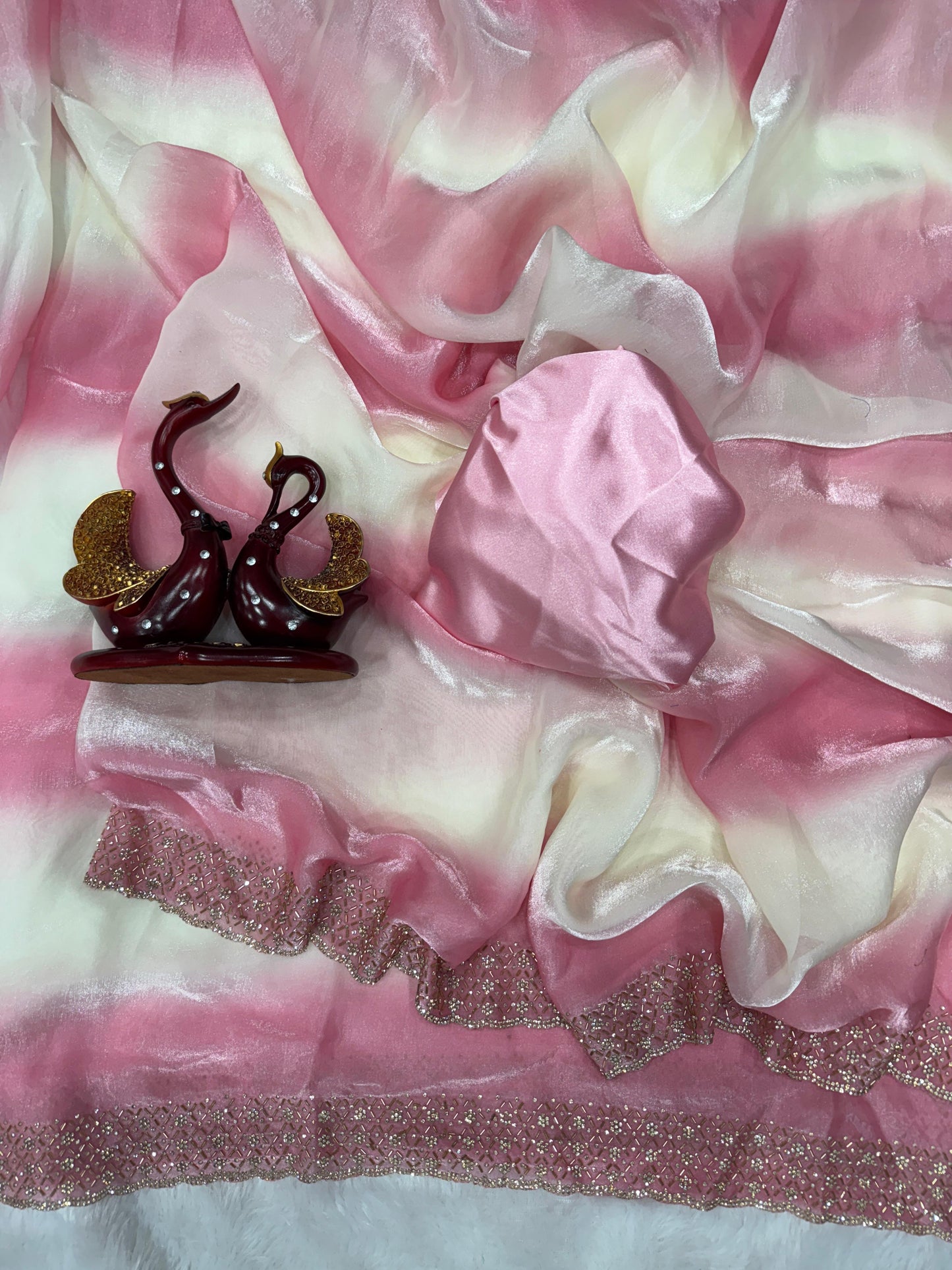 Space Silk Saree Original Jarkan Diamond Work Satin Silk Blouse